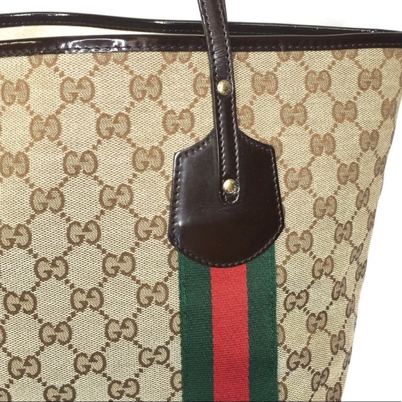 Authentic Gucci brown monogram canvas tote ribbon accents - Picture 8 of 16